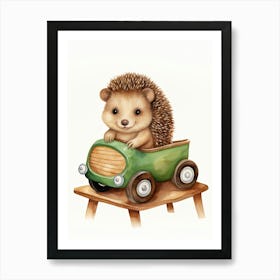 Baby Frog On Toy Car, Watercolour Nursery 0 Art Print