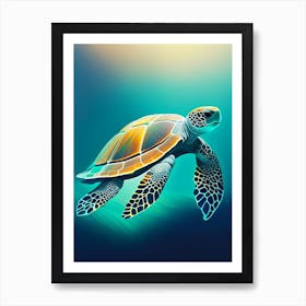 Sea Turtle In Deep Ocean, Sea Turtle Neutral Abstract 1 Art Print