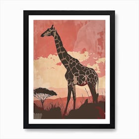 Giraffe In The Sunset Red Tones 1 Art Print