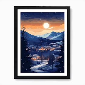Winter Travel Night Illustration Boulder Colorado 3 Art Print