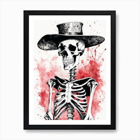 Floral Skeleton With Hat Ink Painting (25) Art Print