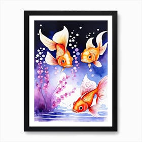 Twin Goldfish Watercolor Painting (52) Art Print
