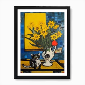 Daffodils With A Cat 2 Surreal Joan Miro Style  Art Print