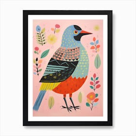 Folk Style Bird Painting Robin 6 Art Print