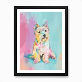 Pastel Watercolour Australian Terrier Dog Line Illustration 1 Art Print