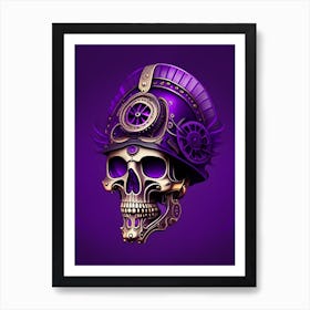 Skull With Steampunk Details 1 Purple Mexican Art Print