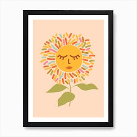 Sunflower Closed Eyes Peachy Boho Art Print