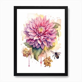 Beehive With Dahlia Watercolour Illustration 4 Art Print