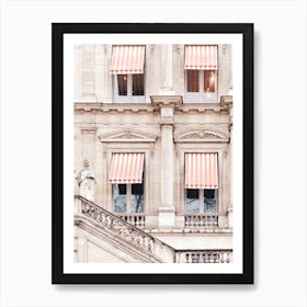 Paris Building With Orange And White Striped Awnings Art Print