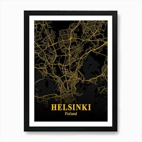 Helsinki Gold City Map 1 Art Print