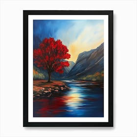 Red Tree By The River Art Print