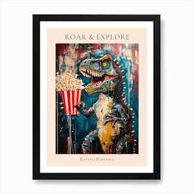 Paint Splash Dinosaur Eating Popcorn 1 Poster Art Print