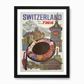 Fly Twa Switzerland Poster David Klein 1960s Art Print