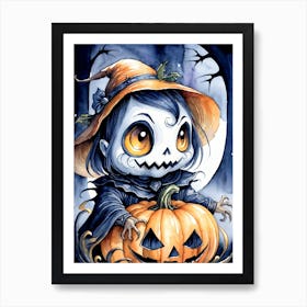 Cute Jack O Lantern Halloween Painting (12) Art Print