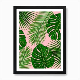 Tropical Leaves On Pink Background Art Print