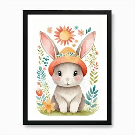 Floral Cute Baby Rabbit Bunny Nursery (17) Art Print