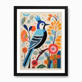 Colourful Scandi Bird Blue Jay 4 Art Print