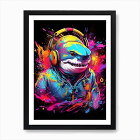  A Shark Wearing Headphones Spinning Dj Decks 3 Art Print