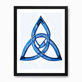 Triquetra Symbol Blue And White Line Drawing Art Print