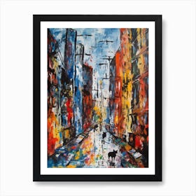 Painting Of A New York With A Cat In The Style Of Abstract Expressionism, Pollock Style 2 Art Print