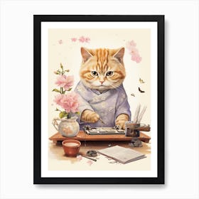 Kawaii Cat Drawings Writing 3 Art Print