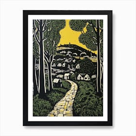 Tuscany Italy Linocut Illustration Style 1 Art Print