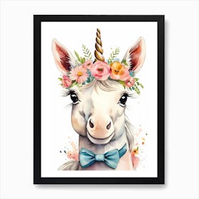 Baby Unicorn Flower Crown Bowties Woodland Animal Nursery Decor (7) Art Print