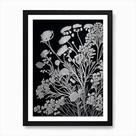 Queen Anne's Lace Wildflower Linocut 2 Art Print