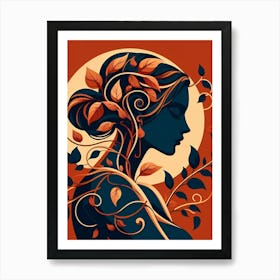 Portrait Of A Woman With Leaves 2 Art Print