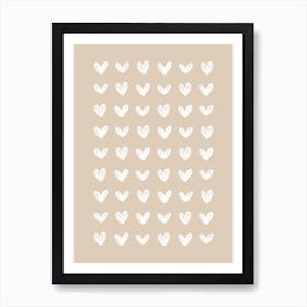 Scribble Hearts - Beige Art Print