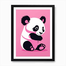 Playful Panda cub On Solid pink Background, modern animal art, baby panda 3 Art Print
