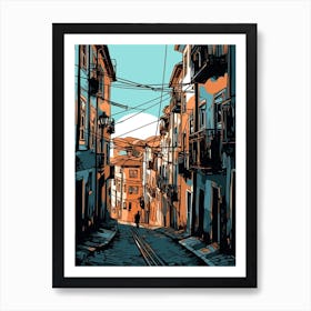 Painting Of Lisbon Portugal In The Style Of Line Art 2 Art Print