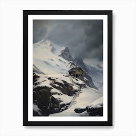 Winter Mountain Cabin Painting Art Print