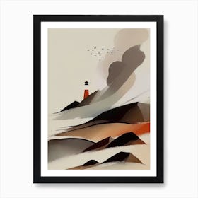 Lighthouse On The Cliffs - Abstract Minimal Boho Beach Art Print