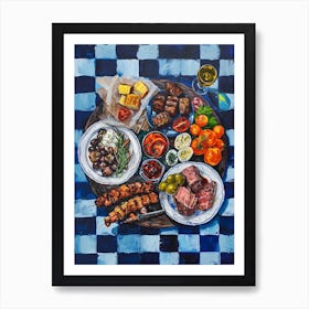 Mediterranean Mezze Board Blue Checkerboard 2 Art Print