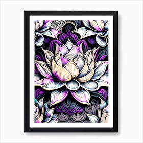 Lotus Flower Repeat Pattern Graffiti 5 Art Print