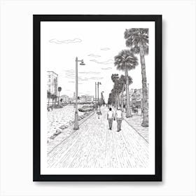 View Of Los Angeles California, Usa Line Art Black And White 6 Art Print