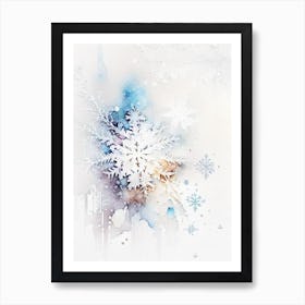 White, Snowflakes, Storybook Watercolours 4 Art Print