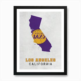 Los Angeles Lakers California State Map Art Print