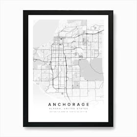 Anchorage Alaska USA White Map Poster