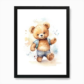 Roller Skating Teddy Bear Painting Watercolour 1 Art Print