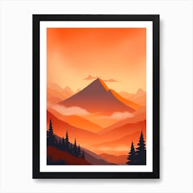 Misty Mountains Vertical Composition In Orange Tone 109 Art Print