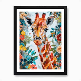 Colourful Giraffe With Flowers 2 Art Print
