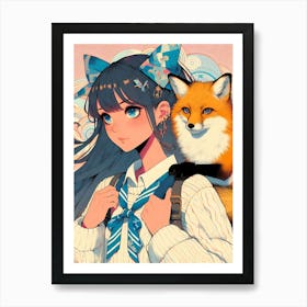 Anime Girl With Fox Art Print