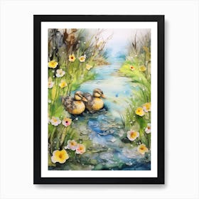 Mixed Media Ducks In The Pond 6 Art Print