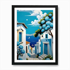 Blue Houses On A Hill Art Print