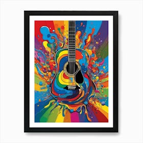 Drippy Trippy Rainbow Guitar Art Print