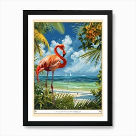Greater Flamingo Celestun Yucatan Mexico Tropical Illustration 5 Poster Art Print