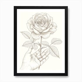 Rose In A Hand Line Drawing 2 Art Print