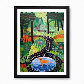 Painting Of A Dog In Cosmic Speculation Garden, United Kingdom In The Style Of Matisse 02 Art Print